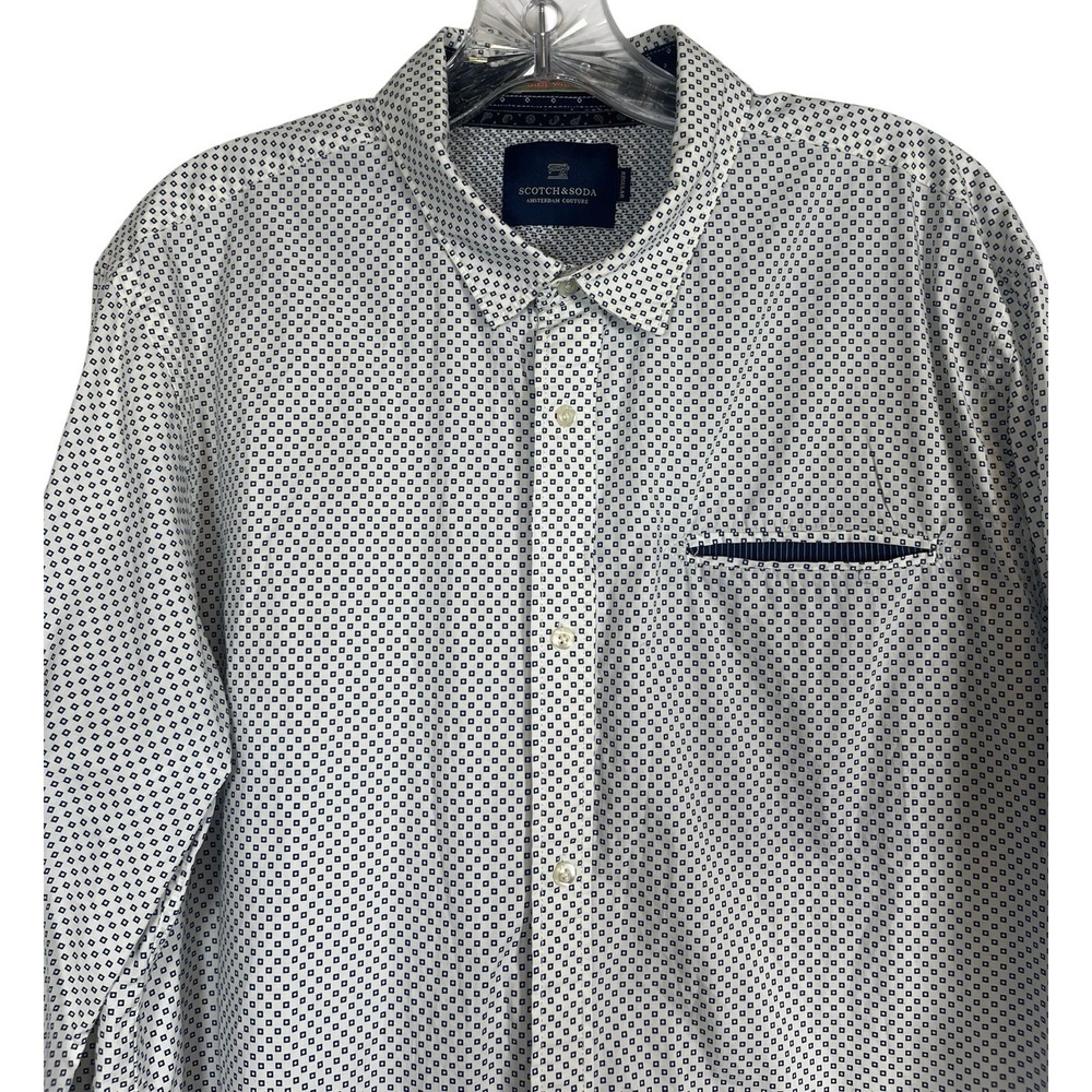 SCOTCH & SODA Sz L/XL Men's Shirt White Blue Geometric Print Button Up Down